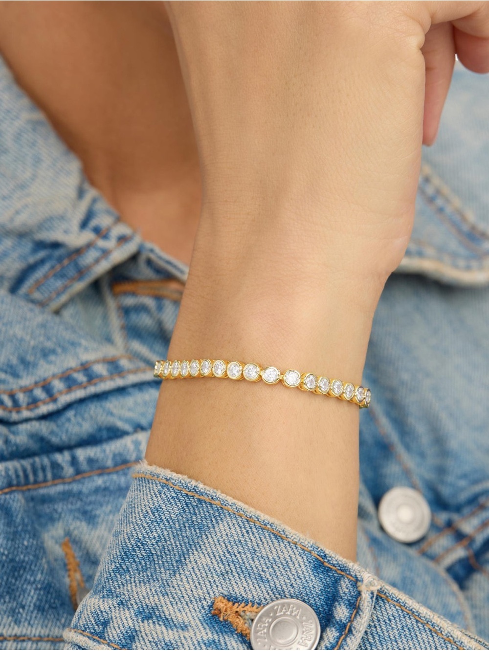 Melinda Maria Gold and White Tennis Bracelet - Picture 2 of 4